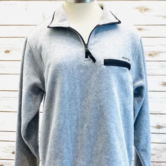 OLD NAVY Men Long Sleeve Partial Zip-Up Gray Collared Fleece Shirt Size Medium - Picture 1 of 12